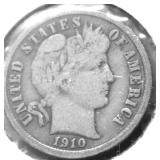 1910 BARBER DIME VF