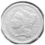 1866 3 CENT PIECE F