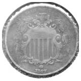 1867 SHIELD NICKEL   VG