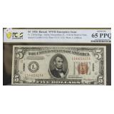 PCGS MS65 PPQ 5 $ WW2 SILVER CERTIFICATE