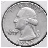 1958 D WASHINGTON QUARTER XF