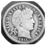 1911 D BARBER DIME G