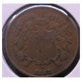 1867 TWO CENT PIECE VF PQ