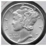 1944 D GEM BU MERCURY DIME