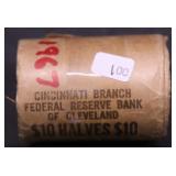 GEM BU ROLL OF 1967 KENNEDY HALF DOLLARS