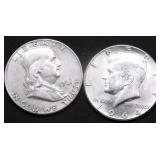 TWO SILVER HALF DOLLARS