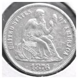 1876 CC SEATED DIME AU