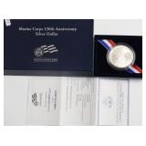 MARINE CORPS SILVER DOLLAR W BOX PAPERS