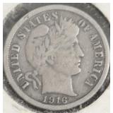 1916 BARBER DIME F