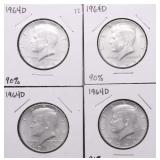 4 --1964 D KENNEDY HALF DOLLARS