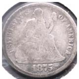 1875 CC SEATED DIME VG