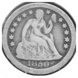1850 O SEATED DIME VG