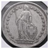 1906 SWITZERLAND SILVER 2 FRANCS XF