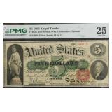 1863 PMG VF25 5 $ US LEGAL TENDER