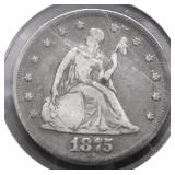1875 TWEINT CENT PIECE VF