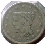 1842 LARGE CENT F PQ