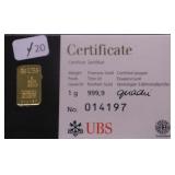 1 GRAM .999 GOLD BAR