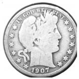 1907 D BARBER HALF DOLLAR VG