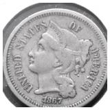 1867 3 CENT PIECE VF