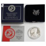 MARINE CORPS PROOF 1 OZ .999 SILVER W BOX PAPERS