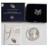 2016 W PROOF SILVER EAGLE W BOX PAPERS