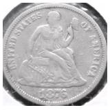 1876 SEATED DIME XF