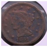 1851 LARGE CENT  AU DETAILS