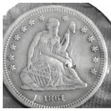 1861 SEATED QUARTER XF