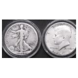 TWO SILVER HALF DOLLARS