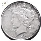 1923 PEACE DOLLAR VF