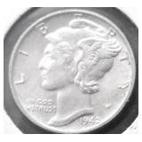 1942 GEM BU MERCURY DIME