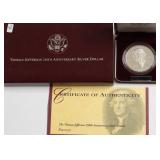 PROOF THOMAS JEFFERSON SILVER DOLLAR W BOX PAPERS