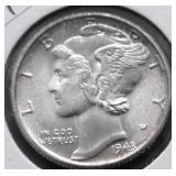1943 GEM BU SPLIT BANDS MERCURY DIME