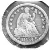 1853 HALF DIME VF