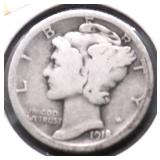 1918 S MERCURY DIME VG