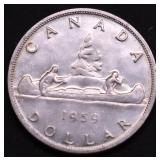 1959 CANADA SILVER DOLLAR AU