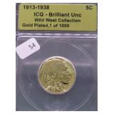 GOLD PLATED BUFFALO NICKEL