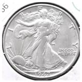 1942 S WALKING HALF DOLLAR AU