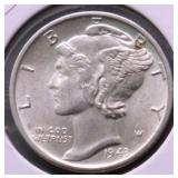 1943 CH BU SPLIT BANDS MERCURY DIME