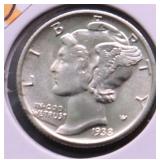1938 S GEM BU MERCURY DIME