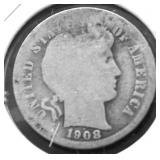 1908 S BARBER DIME G
