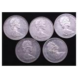 5 CANADA SILVER QUARTERS BU