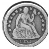 1852 O SEATED DIME F RARE PQ