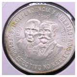 1960 MEXICO CHOICE BU SILVER 10 PESOS