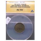 1863 ANACS AU 50 CIVIL WAR TOKEN STORE CARD