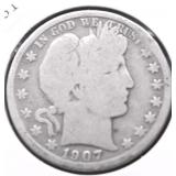 1907 O BARBER HALF DOLLAR G