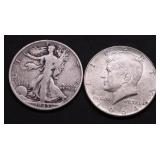 TWO SILVER HALF DOLLARS