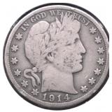 1914 S MINT ERROR LAMINATION  BARBER HALF DOLLAR V