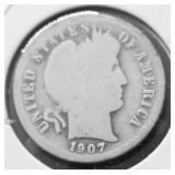 1907 S BARBER DIME G