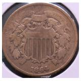 1864 TWO CENT PIECE VF